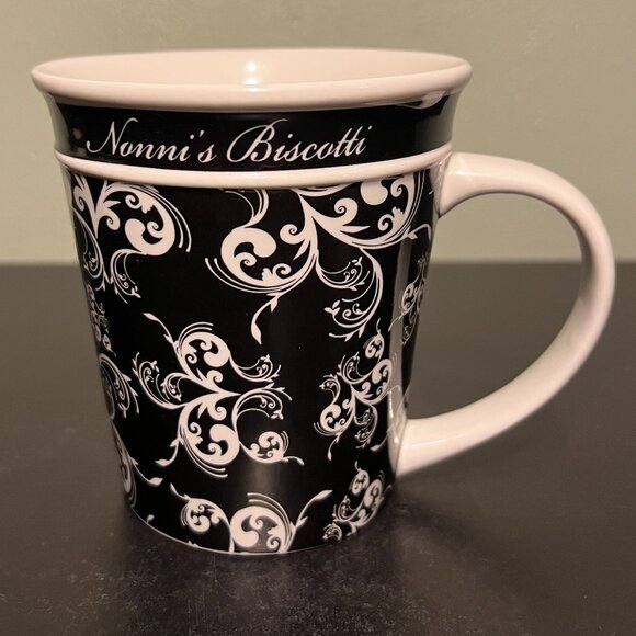 Nonni's Biscotti Black & White Art Nouveau Scroll  Pattern Ceramic Coffee  Mug - Picture 3 of 8